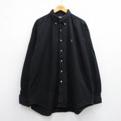 XL★古着 ラルフローレン Ralph Lauren 長袖 ブランド シャツ メンズ 90年代 90s ワンポイントロゴ BLAIRE 大きいサイズ ロング丈 コットン ボタンダウン 黒 ブラック 25may15 中古 トップス
