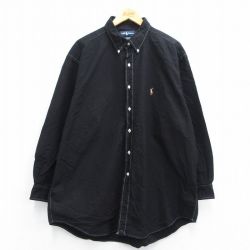 【20%OFF】XL★古着 ラルフローレン Ralph Lauren 長袖 ブランド シャツ メンズ 90年代 90s ワンポイントロゴ YARMOUTH オックスフォード 大きいサイズ ロング丈 コットン ボタンダウン 黒 ブラック 【spe】 25may15 中古 トップス