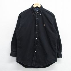 L★古着 ラルフローレン Ralph Lauren 長袖 ブランド シャツ メンズ 90年代 90s ワンポイントロゴ YARMOUTH オックスフォード コットン ボタンダウン 黒 ブラック 25may16 中古 トップス