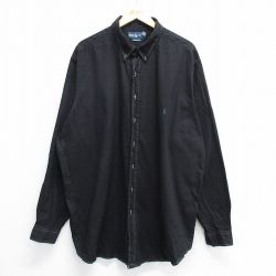 XL★古着 ラルフローレン Ralph Lauren 長袖 ブランド シャツ メンズ 90年代 90s ワンポイントロゴ 大きいサイズ ロング丈 コットン ボタンダウン 黒他 ブラック チェック 25may16 中古 トップス