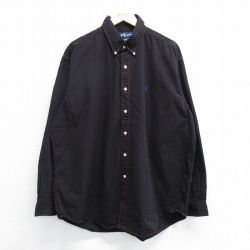 XL★古着 ラルフローレン Ralph Lauren 長袖 ブランド シャツ メンズ 90年代 90s ワンポイントロゴ BLAKE 大きいサイズ コットン ボタンダウン 黒 ブラック 25may16 中古 トップス