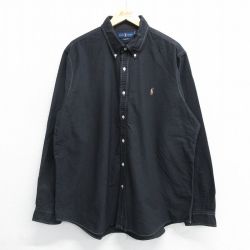 XL★古着 ラルフローレン Ralph Lauren 長袖 ブランド シャツ メンズ ワンポイントロゴ オックスフォード 大きいサイズ コットン ボタンダウン 黒系 ブラック ストライプ 25may16 中古 トップス