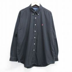 XL★古着 ラルフローレン Ralph Lauren 長袖 ブランド シャツ メンズ 90年代 90s ワンポイントロゴ BLAKE 大きいサイズ コットン ボタンダウン 黒系 ブラック チェック 【spe】 25may16 中古 トップス