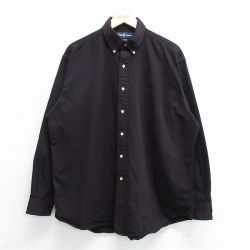 【50%OFF】XL★古着 ラルフローレン Ralph Lauren 長袖 ブランド シャツ メンズ 90年代 90s ワンポイントロゴ BLAKE 大きいサイズ コットン ボタンダウン 黒系 ブラック 25may16 中古 トップス