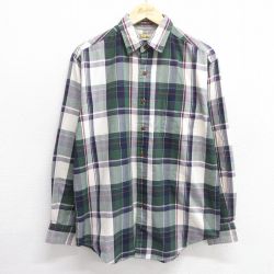 【50%OFF】L★古着 エルエルビーン LLBEAN 長袖 ブランド シャツ メンズ 80年代 80s 緑他 グリーン チェック 25may17 中古 トップス