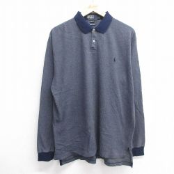L★古着 ラルフローレン Ralph Lauren 長袖 ブランド ポロ シャツ メンズ ツイード コットン 紺他 ネイビー 25may17 中古 トップス