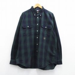 XL★古着 トミーヒルフィガー TOMMY HILFIGER 長袖 ブランド シャツ メンズ 90年代 90s ワンポイントロゴ 大きいサイズ ロング丈 コットン ボタンダウン 緑他 グリーン チェック 25may17 中古 トップス