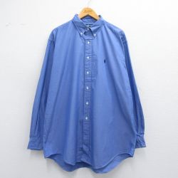 XL★古着 ラルフローレン Ralph Lauren 長袖 ブランド シャツ メンズ 90年代 90s ワンポイントロゴ YARMOUTH オックスフォード 大きいサイズ ロング丈 コットン ボタンダウン 薄紺 ネイビー 25may17 中古 トップス