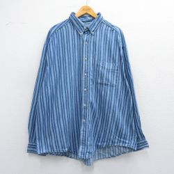 XL★古着 エルエルビーン LLBEAN 長袖 ブランド シャツ メンズ 80年代 80s 大きいサイズ ロング丈 ボタンダウン USA製 紺他 ネイビー ストライプ 【spe】 25may17 中古 トップス