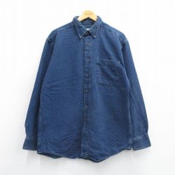 【20%OFF】L★古着 エルエルビーン LLBEAN 長袖 ブランド シャツ メンズ 80年代 80s ロング丈 紺 ネイビー 【spe】 25may17 中古 トップス
