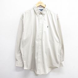 XL★古着 ラルフローレン Ralph Lauren 長袖 ブランド シャツ メンズ 90年代 90s ワンポイントロゴ BLAKE 大きいサイズ コットン ボタンダウン 薄ベージュ カーキ 25may20 中古 トップス
