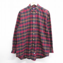XL★古着 ラルフローレン Ralph Lauren 長袖 ブランド シャツ メンズ 90年代 90s ワンポイントロゴ 大きいサイズ コットン ボタンダウン 赤他 レッド チェック 25may20 中古 トップス