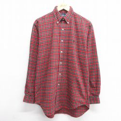 【50%OFF】L★古着 ラルフローレン Ralph Lauren 長袖 ブランド シャツ メンズ 90年代 90s ワンポイントロゴ BLAKE コットン ボタンダウン 赤他 レッド チェック 25may20 中古 トップス