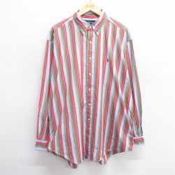 【50%OFF】XL★古着 ラルフローレン Ralph Lauren 長袖 ブランド シャツ メンズ 90年代 90s ワンポイントロゴ BLAKE 大きいサイズ ロング丈 コットン ボタンダウン 紺他 ネイビー ストライプ 【spe】 25may20 中古 トップス
