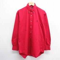 XL★古着 ラルフローレン Ralph Lauren 長袖 ブランド シャツ メンズ 90年代 90s ワンポイントロゴ BLAKE 大きいサイズ コットン ボタンダウン 赤 レッド 25may20 中古 トップス