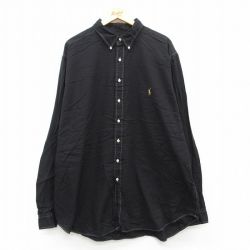 【50%OFF】XL★古着 ラルフローレン Ralph Lauren 長袖 ブランド シャツ メンズ ワンポイントロゴ オックスフォード 大きいサイズ ロング丈 コットン ボタンダウン 黒 ブラック 25may20 中古 トップス