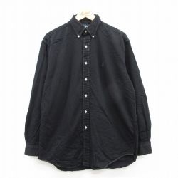 XL★古着 ラルフローレン Ralph Lauren 長袖 ブランド シャツ メンズ 90年代 90s BLAIRE コットン ボタンダウン 黒 ブラック 25may20 中古 トップス