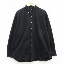 XL★古着 ラルフローレン Ralph Lauren 長袖 ブランド シャツ メンズ 90年代 90s ワンポイントロゴ BLAIRE 大きいサイズ コットン ボタンダウン 黒 ブラック 【spe】 25may20 中古 トップス