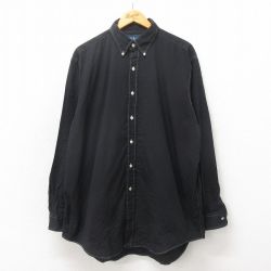 【50%OFF】XL★古着 ラルフローレン Ralph Lauren 長袖 ブランド シャツ メンズ 90年代 90s ワンポイントロゴ YARMOUTH オックスフォード 大きいサイズ ロング丈 コットン ボタンダウン 黒 ブラック 25may20 中古 トップス