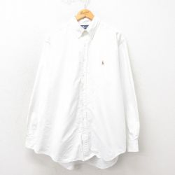XL★古着 ラルフローレン Ralph Lauren 長袖 ブランド シャツ メンズ 90年代 90s ワンポイントロゴ YARMOUTH オックスフォード 大きいサイズ コットン ボタンダウン 白 ホワイト 25may20 中古 トップス