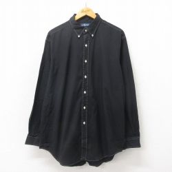 【50%OFF】XL★古着 ラルフローレン Ralph Lauren 長袖 ブランド シャツ メンズ 90年代 90s ワンポイントロゴ YARMOUTH オックスフォード 大きいサイズ コットン ボタンダウン 黒 ブラック 25may20 中古 トップス