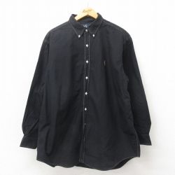 XL★古着 ラルフローレン Ralph Lauren 長袖 ブランド シャツ メンズ 90年代 90s ワンポイントロゴ YARMOUTH オックスフォード 大きいサイズ コットン ボタンダウン 黒 ブラック 25may20 中古 トップス