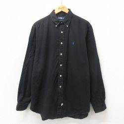 XL★古着 ラルフローレン Ralph Lauren 長袖 ブランド シャツ メンズ 90年代 90s ワンポイントロゴ 大きいサイズ コットン ボタンダウン 黒 ブラック 25may20 中古 トップス