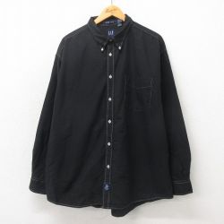 XL★古着 ギャップ GAP　長袖 ブランド シャツ メンズ 00年代 00s 大きいサイズ コットン ボタンダウン 黒 ブラック 25may21 中古 トップス