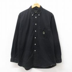 【20%OFF】XL★古着 ノーティカ NAUTICA 長袖 ブランド シャツ メンズ 90年代 90s ワンポイントロゴ コットン ボタンダウン 黒 ブラック 25may21 中古 トップス