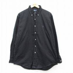 L★古着 ラルフローレン Ralph Lauren 長袖 ブランド シャツ メンズ 90年代 90s ワンポイントロゴ YARMOUTH コットン ボタンダウン 黒 ブラック 25may21 中古 トップス
