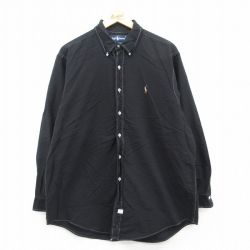 【50%OFF】XL★古着 ラルフローレン Ralph Lauren 長袖 ブランド シャツ メンズ 90年代 90s ワンポイントロゴ オックスフォード 大きいサイズ コットン ボタンダウン 黒 ブラック 25may21 中古 トップス