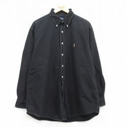 【50%OFF】XL★古着 ラルフローレン Ralph Lauren 長袖 ブランド シャツ メンズ 90年代 90s ワンポイントロゴ オックスフォード 大きいサイズ コットン ボタンダウン 黒 ブラック 25may21 中古 トップス