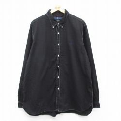 XL★古着 ラルフローレン Ralph Lauren 長袖 ブランド シャツ メンズ ワンポイントロゴ 大きいサイズ コットン ボタンダウン 黒 ブラック チェック 25may21 中古 トップス