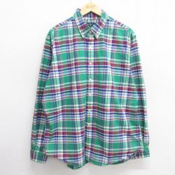 XL★古着 ラルフローレン Ralph Lauren 長袖 ブランド シャツ メンズ ワンポイントロゴ 大きいサイズ ボタンダウン 緑他 グリーン チェック 25may21 中古 トップス