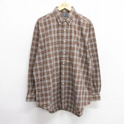 【20%OFF】XL★古着 ラルフローレン Ralph Lauren 長袖 ブランド シャツ メンズ 90年代 90s ワンポイントロゴ BLAIRE 大きいサイズ ロング丈 コットン ボタンダウン 茶他 ブラウン チェック 25may21 中古 トップス