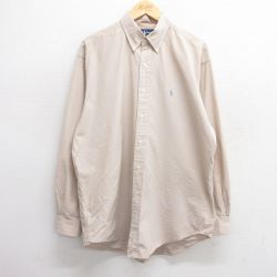 【50%OFF】XL★古着 ラルフローレン Ralph Lauren 長袖 ブランド シャツ メンズ 90年代 90s ワンポイントロゴ BLAKE 大きいサイズ ロング丈 コットン ボタンダウン ベージュ他 カーキ 25may21 中古 トップス