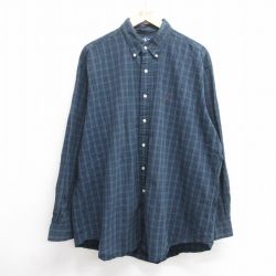 XL★古着 ラルフローレン Ralph Lauren 長袖 ブランド シャツ メンズ 90年代 90s ワンポイントロゴ BLAKE 大きいサイズ ロング丈 コットン ボタンダウン 紺他 ネイビー チェック 25may21 中古 トップス