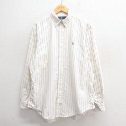 XL★古着 ラルフローレン Ralph Lauren 長袖 ブランド シャツ メンズ 90年代 90s ワンポイントロゴ 大きいサイズ コットン ボタンダウン 紫 パープル ストライプ 25may26 中古 トップス