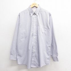 【20%OFF】XL★古着 ブルックスブラザーズ BROOKS BROTHERS 長袖 ブランド シャツ メンズ 大きいサイズ ロング丈 コットン ボタンダウン 薄紺他 ネイビー チェック 25may27 中古 トップス