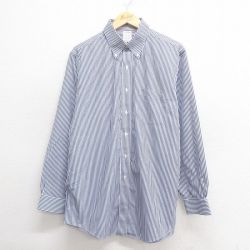 XL★古着 ブルックスブラザーズ BROOKS BROTHERS 長袖 ブランド シャツ メンズ コットン ボタンダウン 紺他 ネイビー ストライプ 25may27 中古 トップス