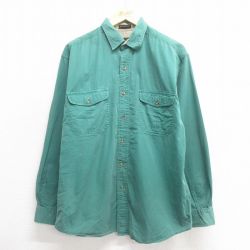 【50%OFF】L★古着 エディーバウアー 長袖 ブランド シャツ メンズ 90年代 90s コットン 緑 グリーン 【spe】 25may27 中古 トップス