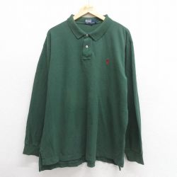XL★古着 ラルフローレン Ralph Lauren 長袖 ブランド ポロ シャツ メンズ 90年代 90s ワンポイントロゴ 鹿の子 大きいサイズ コットン 緑 グリーン 25may27 中古 トップス
