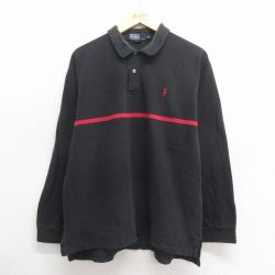 XL★古着 ラルフローレン Ralph Lauren 長袖 ブランド ポロ シャツ メンズ 90年代 90s ワンポイントロゴ 鹿の子 大きいサイズ コットン 黒 ブラック 25may27 中古 トップス