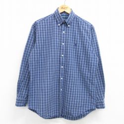 L★古着 ラルフローレン Ralph Lauren 長袖 ブランド シャツ メンズ 90年代 90s ワンポイントロゴ BLAKE コットン ボタンダウン 紺他 ネイビー チェック 25may29 中古 トップス