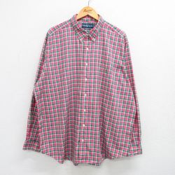 【50%OFF】XL★古着 ラルフローレン Ralph Lauren 長袖 ブランド シャツ メンズ 90年代 90s ワンポイントロゴ オックスフォード 大きいサイズ ロング丈 コットン ボタンダウン ピンク他 チェック 25may29 中古 トップス