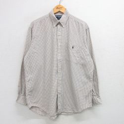【50%OFF】XL★古着 ラルフローレン Ralph Lauren ゴルフ 長袖 ブランド シャツ メンズ 90年代 90s ワンポイントロゴ TILDEN 大きいサイズ コットン ボタンダウン USA製 薄ベージュ他 カーキ チェック 【spe】 25may29 中古 トップス