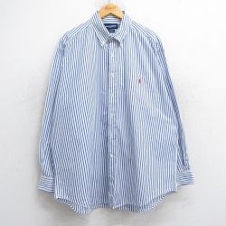 XL★古着 ラルフローレン Ralph Lauren ゴルフ 長袖 ブランド シャツ メンズ 90年代 90s ワンポイントロゴ TILDEN 大きいサイズ コットン ボタンダウン 青他 ブルー ストライプ 25jun02 中古 トップス