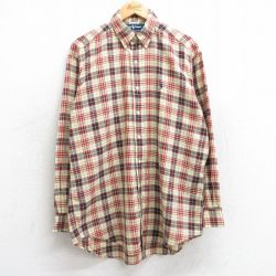 XL★古着 ラルフローレン Ralph Lauren 長袖 ブランド シャツ メンズ 90年代 90s ワンポイントロゴ BLAKE コットン ボタンダウン 黄他 イエロー チェック 25jun02 中古 トップス