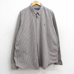 XL★古着 ラルフローレン Ralph Lauren 長袖 ブランド シャツ メンズ ワンポイントロゴ 大きいサイズ コットン ボタンダウン 濃茶他 ブラウン ギンガム チェック 25jun02 中古 トップス