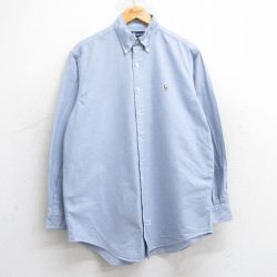 【20%OFF】XL★古着 ラルフローレン Ralph Lauren 長袖 ブランド シャツ メンズ 90年代 90s ワンポイントロゴ オックスフォード コットン ボタンダウン 薄紺 ネイビー 【spe】 25jun02 中古 トップス